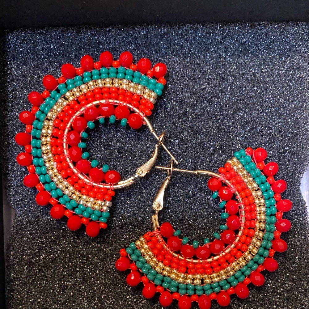 Colorful Beaded Hoop Earrings